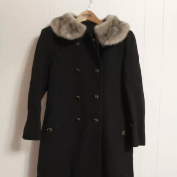 Vintage Martin’s Brown Wool Coat with Mink Fur Collar Sz 10 Union Made 1950’s - Picture 1 of 9